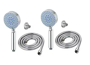 ANMEX 5 Gear Chrome Plated Adjustable Rain Spray Hand Shower(ABS) with 1.5mtr SS Shower Tube and Wall Hook-(Pack of 2) (Silver)