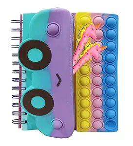 KOBBET Pop It Diary Spiral Notebook with Attached Pop It Fidget Zipper Closer Pouch Cute Diary Travel Pouch with Stress Relief Pop Up Diary & Pouch with 2 Free Unicorn Pen for Girls (Car Diary)