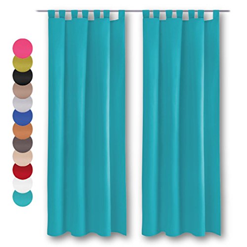 Dekoschal 2er Pack mit Schlaufen, Vorhang Gardine, Auswahl: 140 x 175 cm türkis - pfauenblau