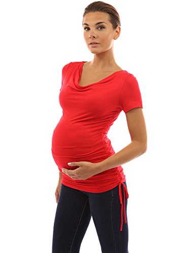 PattyBoutik Mama Cowl Neck Short Sleeve Drawstring Tunic Maternity Knit Top