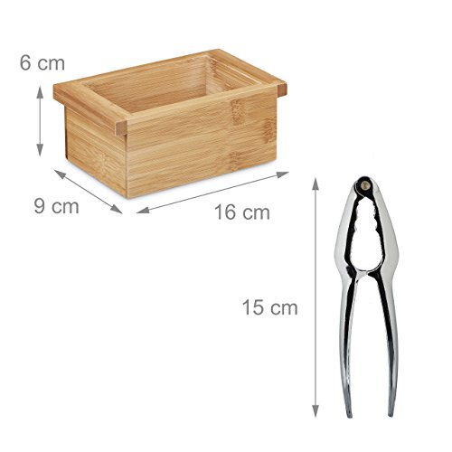 Relaxdays Nussschale mit Nussknacker & Abfallschale, Bambus, Zange, 3-teiliges Set, HxBxT: 8 x 30 x 16 cm, natur - 4