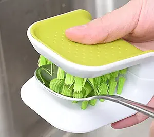 MosQuickNon-Slip Blade Brush, Knife Cleaner, ABS Cutlery Cleaner, Green Double Sided Bristle Scrubber for Kitchen Chopsticks Fork Spoon Knives Washing by Doxishruky (Green, 1pc)