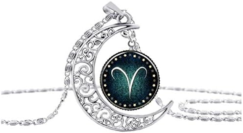 Axibi Fashion Women Girl 12 Constellations Moon Rhinestone Necklace Pendant Jewelry (Aries)