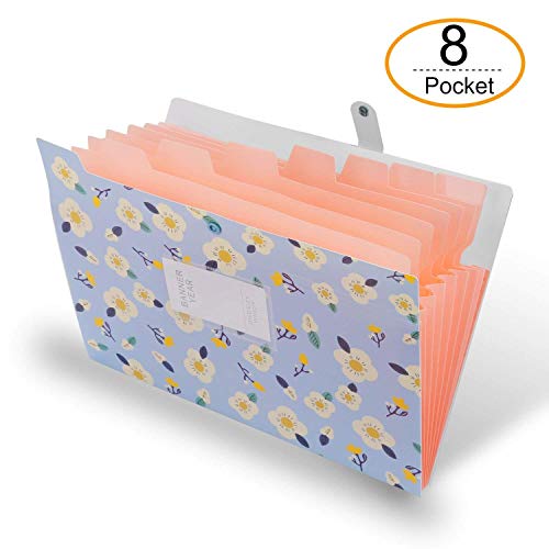 OffiConsent Carpeta Clasificadora Plastico con 8 Compartimentos  Prueba de Agua Carpeta Acordeon Ligero Carpeta A4 con Cierre de Bot  n a Presi  n  Carpeta Archivadora de Flores   Azul