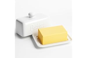 HONZUEN Beurrier Céramique avec Couvercle, Boîte à Beurre pour 500g et 250g, Beurrier Porcelaine Grande Capacité, Boîte à Beurre pour Frigo, Blanc
