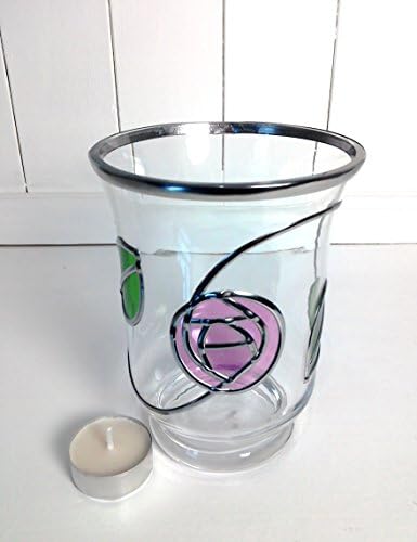 Hurricane Vase In A Rennie Mackintosh Rose Style Design, 14cm Tall. Shown In Lilac &amp; Green, A Perfect And Unique Gift.