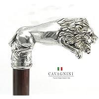 Spazierstock Holz Silber Zinn Griff schwarz elegant Hand gefertigt in unserem Labor Cavagnini solide und robuste Stick Form Löwe