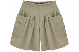 QIGEN LTD Women Summer Baggy Casual Shorts Elastic Waist Wide Leg Skirts Shorts with Pockets