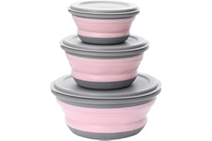 Roysmart Faltbare Schüssel, 3 Stück Silikon Tragbare Faltbare Schüssel Camping Frischhalteboxen Runden Frischhaltedose, Faltbare Obst Salat Schüssel für Camping Wandern Küche Schule im Freien (Rot)