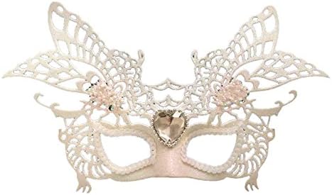 Ladies Gold Glitter Half Face Masquerade Ball Mask (White)