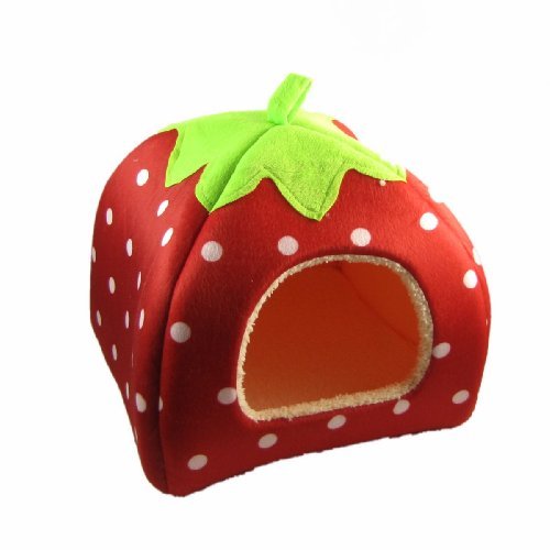 SODIALR-Lovely-Strawberry-Soft-Cashmere-Warm-Pet-Nest-Dog-Cat-Bed-Foldable-Red