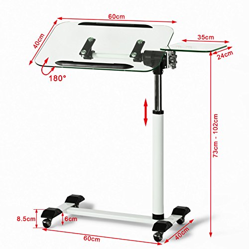 SoBuy® Pflegetisch Betttisch Laptoptisch Beistelltisch Tischplatte aus Glas FBT07N5 - 2