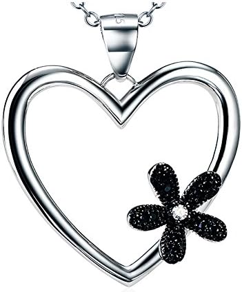 ASTRO Sterling Silver Forever Love Heart flowers with Cubic Zirconia Pendant Necklace for Women