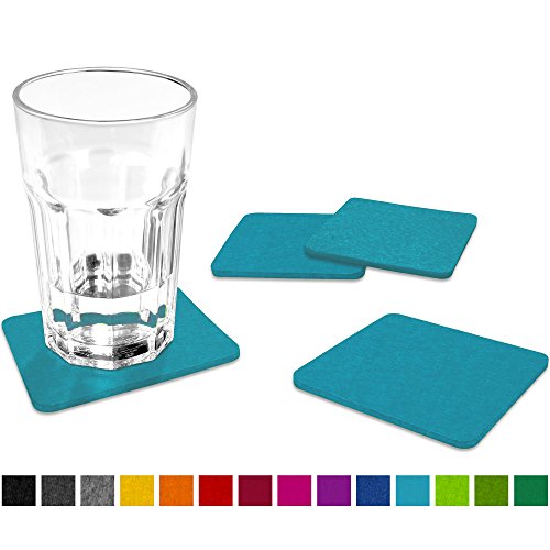 FILU Filzuntersetzer eckig 8er Pack (Farbe wählbar) hellblau - Untersetzer aus Filz für Tisch und Bar als Glasuntersetzer / Getränkeuntersetzer für Glas und Gläser rechteckig viereckig