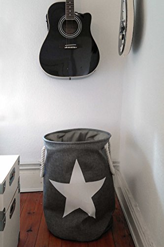 LS Design Wäschesammler Wäschetruhe Wäschesack Wäschekorb Star Sterne Grau - 6