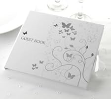 Hochzeits G&auml;stebuch mit Schmetterling in weiss