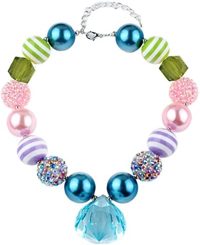 Sojewe Handmade Princess Kids Girls Blue Crystal Chunky Beads Bubblegum Charm Necklace for Prom Dress Up Gift