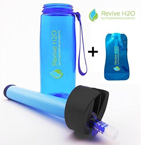 Revive H2O All Purpose Filter Water Bottle - Filters 1500 litres - For Everyday use, International Travel, Sport and Survival - Antibacterial Carbon Filter + Hollow Fibre Membrane - BPA Free