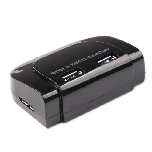 tinxi® 4 Port USB 3.0 Hub Super Speed bis zu 5Gb/s Portable USB3.0 4 Port Verteiler ohne Netzteil ideal für Laptop, Ultrabook, PC und Tablet PC unterstütz Win7 / Win8 / Win10 / Mac in Schwarz (USB 3.0 Hub NEU) - 4