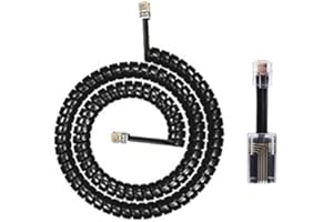SHONCO Cable de teléfono negro para teléfono, 4P4C Longitud en espiral de 0,45 a 4 m/7m/2.5m/3m Cable de teléfono de línea fija desenrollado Cable RJ9 / RJ10 / RJ22 (3M)