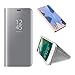 Produktbild SevenPanda Stand Hülle für iPhone 6, iPhone 6S Handy Tasche Schale Etui Ultra Slim 360 Grad Full Body Transluzente Fensteransicht Flip Wallet Stand Cover Abdeckung Luxus Clear View Plating Spiegel Handyhülle Metall Galvanisieren Überzug PC Spiegel Flip Handy Tasche Schale - Silber