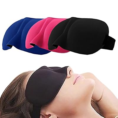 Mondpalast MP power@ 3D Masque des Yeux Sommeil ( Pack de 3 couleurs, Noir & Rose & Bleu ) Lavable Ultra-Doux Anti fatigué Anti-lumière anti-fatigue pour dormir repos 3D voyage Sommeil Insomnie Détente Rélaxation