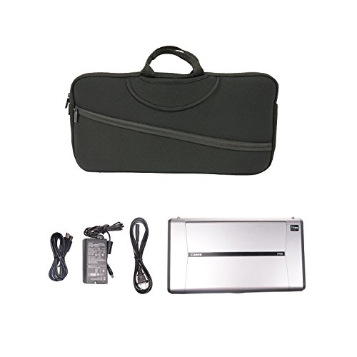 Schwarz weich Neopren Sleeve Schutz mit Travel Tasche Cover Tasche für Canon Pixma iP110 und Pixma iP100 Farbdrucker / HP Officejet 100 150 H470 Tintenstrahldrucker / Epson WorkForce WF-100W MobilePrinter A4 Tintenstrahldrucker / Mobile Photo Drucker und Power Adapter & Kabel - 4