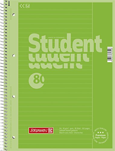 Brunnen - Cuaderno escolar con encuadernación en espiral, 4 orificios, 25 líneas, 90 g/m², tamaño A4