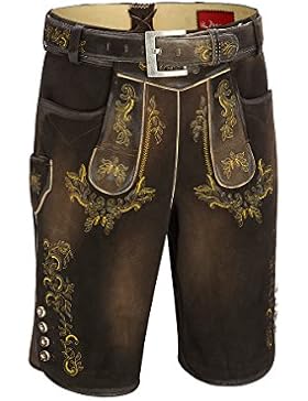 Moser Trachten Herren Lederhose kurz mit Gürtel braun-gelb Tobi 110869