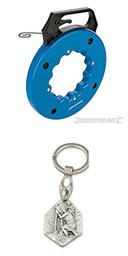 Preisvergleich Produktbild Zugdraht, 15 m, Einziehband, Zughilfe, Kabeleinziehhilfe, Einziehdraht, Fädeldraht, Kabel, Zugrolle (929977868726) mit Anhänger Hlg. Christophorus