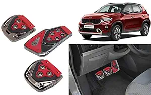 Selifaur - 3 Pcs Red Non-Slip Manual Car Pedals kit Pad Covers Set for Kia Sonet