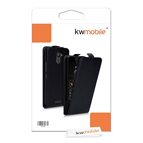 kwmobile Funda para bq Aquaris U Plus - Flip Case para m  vil en cuero sint  tico - Cover plegable negro