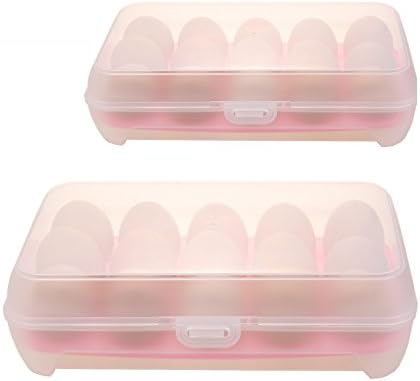 TUKA [2pc] 15er Egg Box with Clip Closure, Clear Plastic Egg Holder for Refrigator Kitchen, Egg Container Storage Large capacity. Pink Color, TKD6100-pink-2x