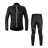 MTSBW Windproof Thermal Long-Sleeved Riding Suit Long Sleeve Jersey Set PU Outdoor,XXL