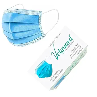 Velguard 3 Ply Surgical Mask - Melt Blown Disposable 3 Layer Surgical Face Mask (Pack of 50)