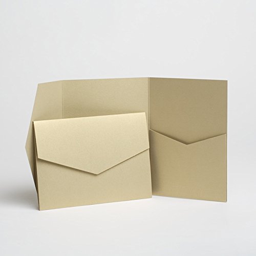 Pocketfold Invites Ltd Einladungen, Blassgold, Perlglanz, 130 mm x 185 mm gold