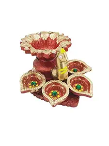 Fanciful Gifting Clay Handmade Peacock Diya for Home Decoration Diwali (14 x 16 x 7 cm Red)
