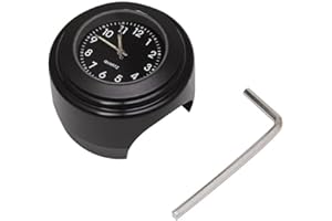 TOTMOX Montre de Guidon de Moto, Horloge Lumineuse à Quartz étanche pour Guidon de 22-25 mm, Montre de vélo en Alliage d'aluminium avec Tampon en Caoutchouc antidérapant et clé Noire 1,77" * 1,3"
