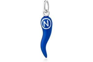 GIOIELLITALY Ciondolo corno piccolo cornetto portafortuna napoli uomo pendente argento 925 smalto azzurro bianco in argento925 smaltato colori Napoli Calcio gioiello uomo ragazzo scaramanzia lunghezza cm 2