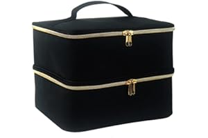 BOCZIF Nail Polish Carrying Case, Double-Layer Nail Polish Storage Bag- Fits Nail Dryer Lamp and 30 Bottles(15ml/0.5 fl.oz), Organizer Bag with Adjustable Dividers for Manicure Set (Black)