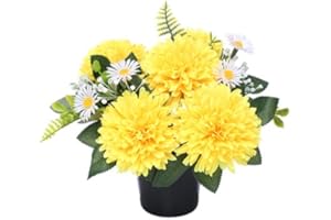 MR. BARRY'S HANDMADE 25cm Grave Flower Pots | Artificial Flowers For Graves | For Cemetery & Floral Decorations | Grave Flowers Cemetery Funeral Flowers | New Improved Design & Quality (Yellow Chrysanthemum)