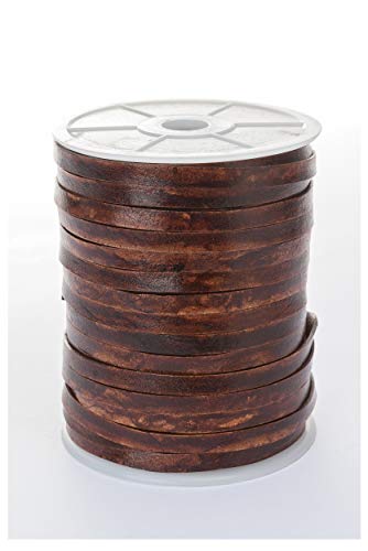 Esnado Cordon en cuir plat de 7 x 1,5 mm, Marron/style antique, 5 mètres