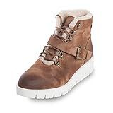 Absatzhöhe: 3,1 - 5,0 cm PIECES 17083316 Purley Damen modische Boots aus Lederimitat 40-mm-Keilabsatz, Groesse 39, Cognac