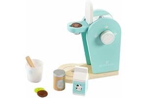 ODS - Maisonelle Nature, la Mia Prima Macchina del Caffè, Giocattolo per Bambini in Legno, con Cialde, Tazzina, Cucchiaino, Latte, 16.2x9x17 cm, Età Consigliata +3 Anni