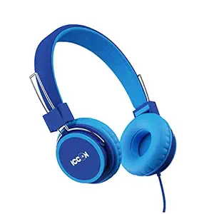 ICCON BAZINGA | The safest premium wired headphones for girls & boys as per volume limiting (<85 dB) hearing safety standards defined by World Health Organisation guidelines| headphones for kids with mic and in line controller | Blue headphones