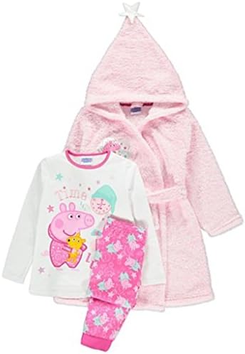 Girls Peppa Pig Fleece Hooded Dressing Gown &amp; Pyjamas Set PJS Robe 2-6 Years (Age 3-4 Years)