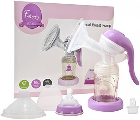 Felicity Baby Care Manual Breast Pump | Portable Feeding Bottle With Lid | 100% BPA Free | Silicone Breast Shields | Air-Tight Suction