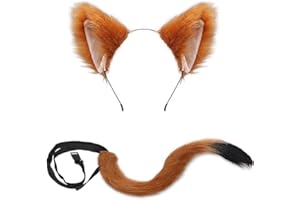 KAZGVN Fox Costume, 2/3 PCS Fox Costume Included Therian Tail, Ears Headband and Paw Gloves, Furry Wolf Tail Kit, Halloween Costumes for Halloween Christmas Carnival Fancy Dress Up Cosplay