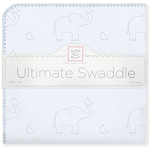 SwaddleDesigns Ultimate Receiving Blanket, Sterling Deco Elephants (Sunwashed Blue)