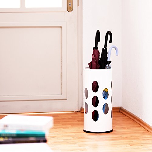 Relaxdays Regenschirmständer rund HBT 49,5 x 22,5 x 22,5 cm Metall Schirmständer mit Wasserauffangschale für Regenschirm, Gehstock oder Nordic Walking Stöcke aus Stahl mit schöner Ornamentik, weiß - 2
